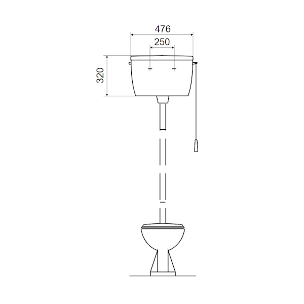 Nádržkový splachovač T-2454, vysoká montáž, DUAL, 9 L, PS