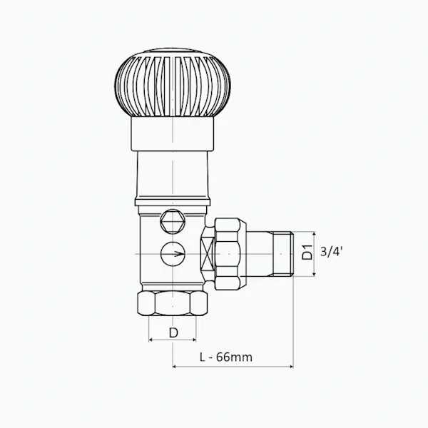 Ručný radiátorový ventil rohový plnoprietokový 3/4"