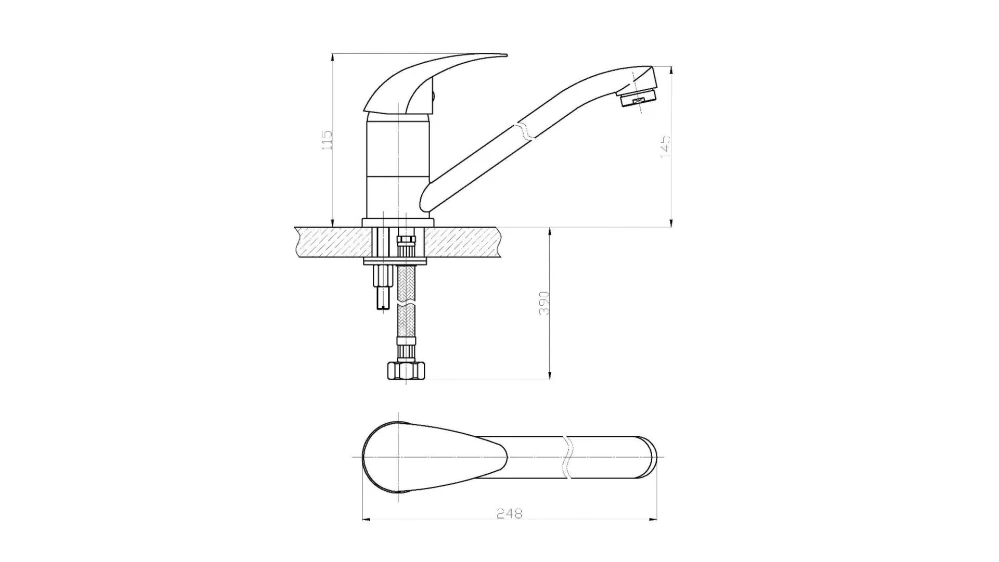 RISA drezová kuchynská batéria stojanková páková výtokové ramienko 210 mm, chróm