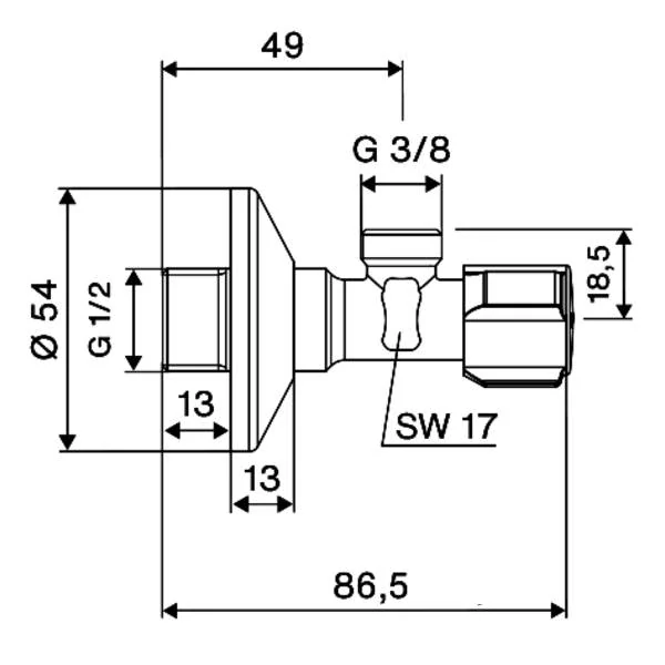 Schell Comfort ventil rohový práčkový M1/2"- M3/8"
