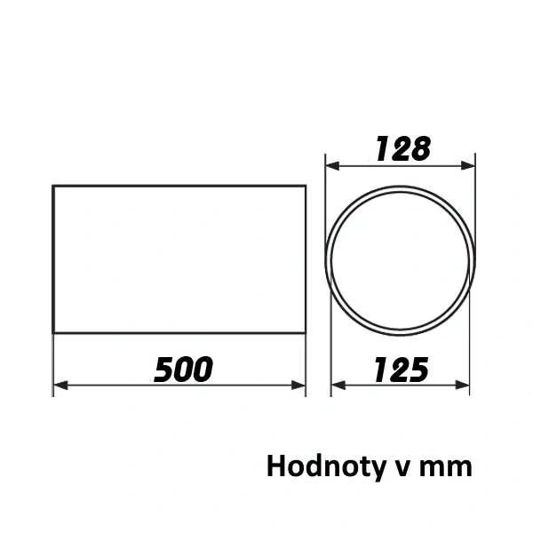 Plastové ventilačné potrubie okrúhle Ø 125 mm, dĺžka 500 mm
