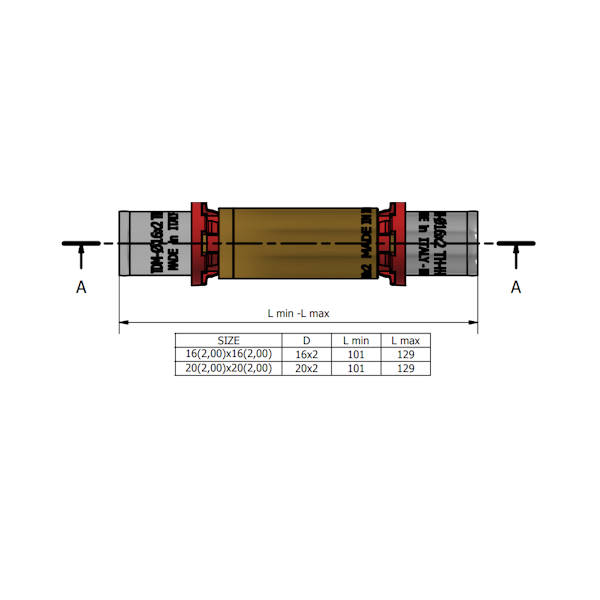 Pex-Al-Pex teleskopická opravná lisovacia spojka 16mm x 16mm