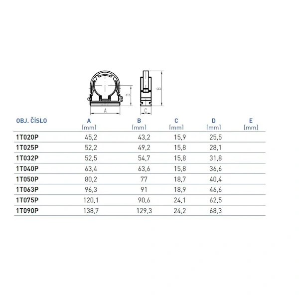 Príchytka so strmeňom šedá, priemer 25mm