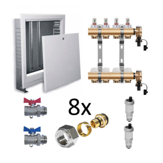 Set pre 4 okruhy skrinka podomietková guľové ventily priame 1", pre 16mm rúrku