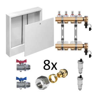 Set pre 4 okruhy skrinka nadomietková guľové ventily priame 1", pre 16mm rúrku