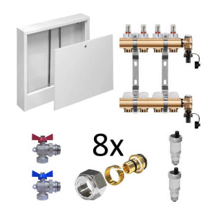 Set pre 4 okruhy skrinka nadomietková guľové ventily rohové 1", pre 16mm rúrku